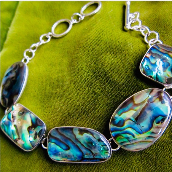 Vintage Jewelry - Lucas Lameth Abalone Sterling Silver Link Bracelet